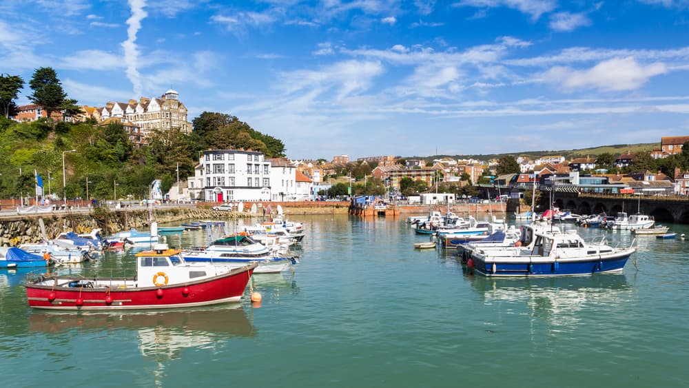 Boats moored in Folkestone harbour